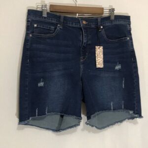 Nanette LEPORE Belle High Rise Dark Blue Distressed Denim Shorts - Women's Sz 14